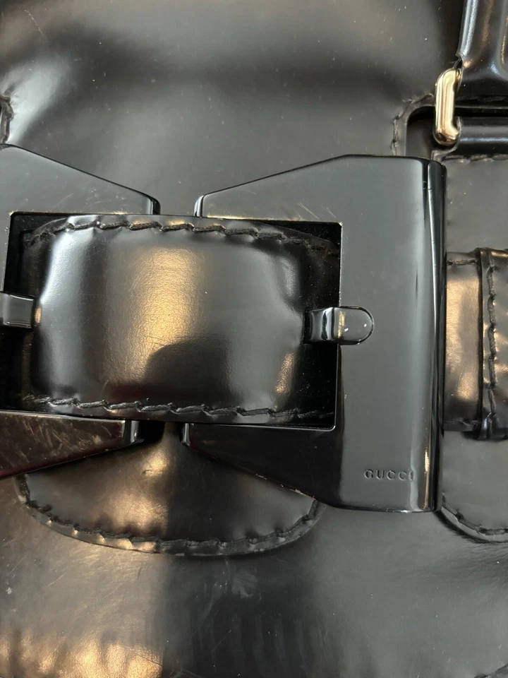 Authentic Gucci Black Patent Leather Large Queen Satchel Handbag Pre-Loved - Image 4 of 4
