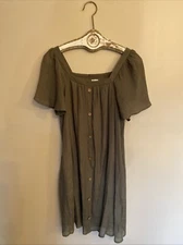 Naif women's M Brown dress Boho flowy loose casual Short sleeve Rayon Button