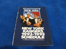 New York Rangers 1992/93 NHL Hockey Pocket Schedule - Budweiser