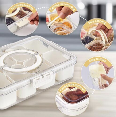 Snack Box Container With Lid And Handle, Divided Tray For Snack, Fruits, Picnic - Picture 3 of 5