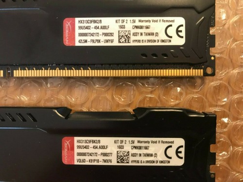 Kingston Fury HyperX 8GB ( 2 x 4GB - Kit Of 2 ) Memory Modules / HX313C9FBK2/8 - Picture 3 of 5