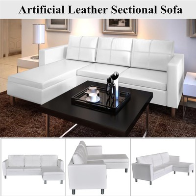 Modern 3 Seater L Shaped Artificial Leather Sectional Sofa Couch