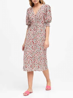 floral v neck midi dress