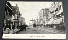 Postcard: Main Street, Falk's, Cafe, Vintage Storefronts Buggies, ~ Boise, Idaho