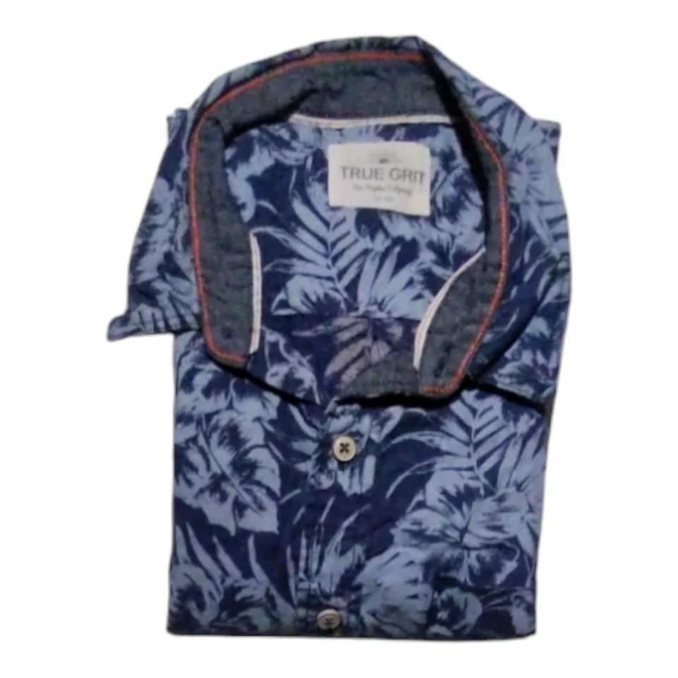 Camisa havaiana masculina True Grit linho M azul floral manga curta botão para cima em excelente estado usado - Imagem 4 de 4