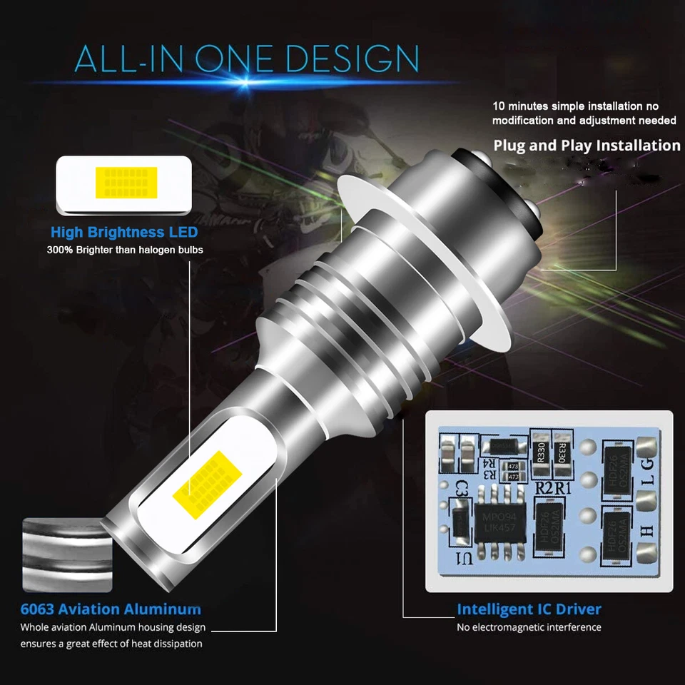 2 bombillas LED Super Brite Hi-Low para 2018-2024 Yamaha Kodiak 450 ATV EE. UU. Foto 2 de 4