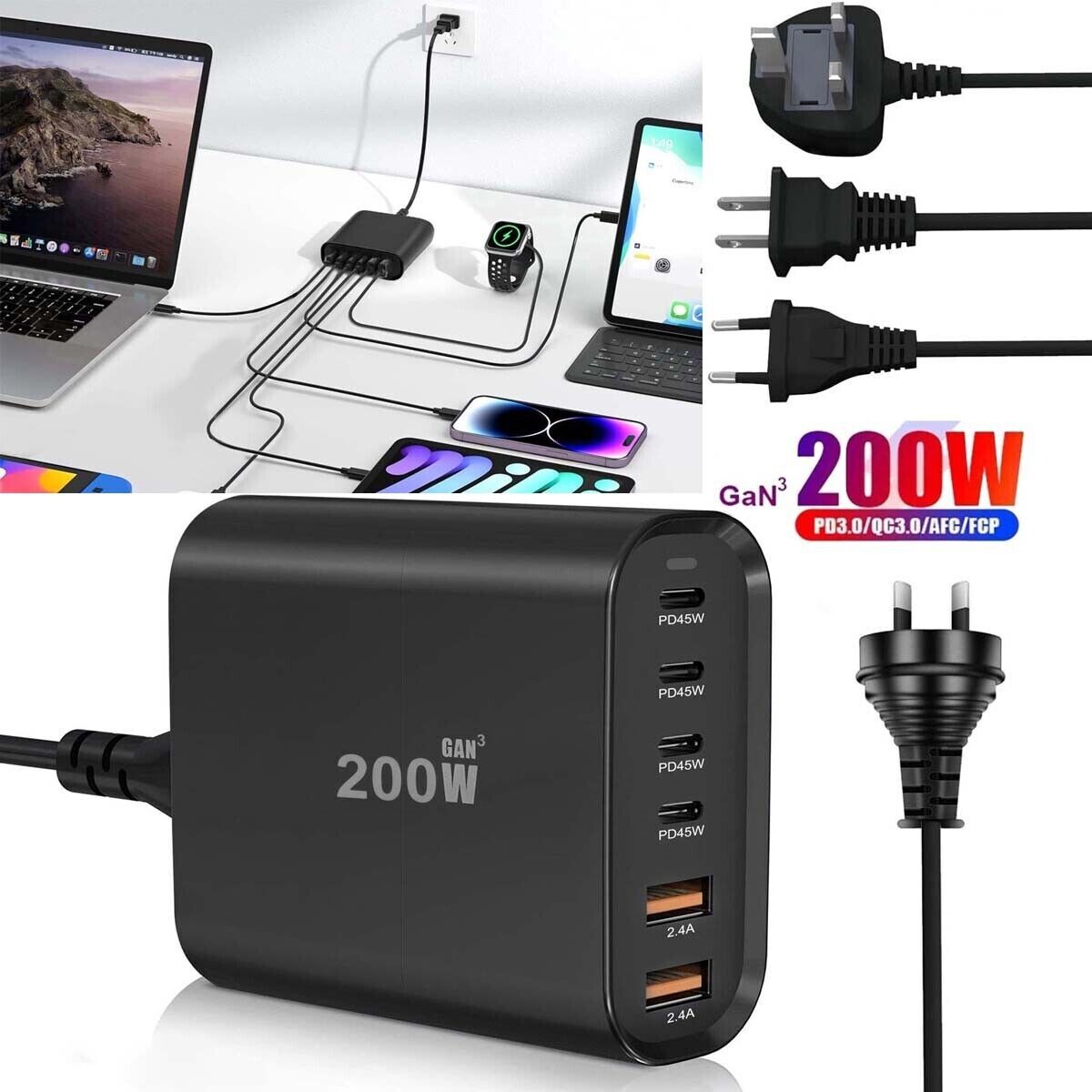 Fast GaN 200W Multi usb Wall Charger Quick Charging QC PD Type C USB