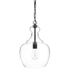 HDC Bakerston 1-Light Matte Black Hanging Pendant with Clear Glass Shade