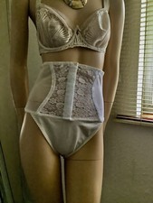 White High Waist Nylon & Lace Front Fastened  Panty Girdle Control Knickers 30