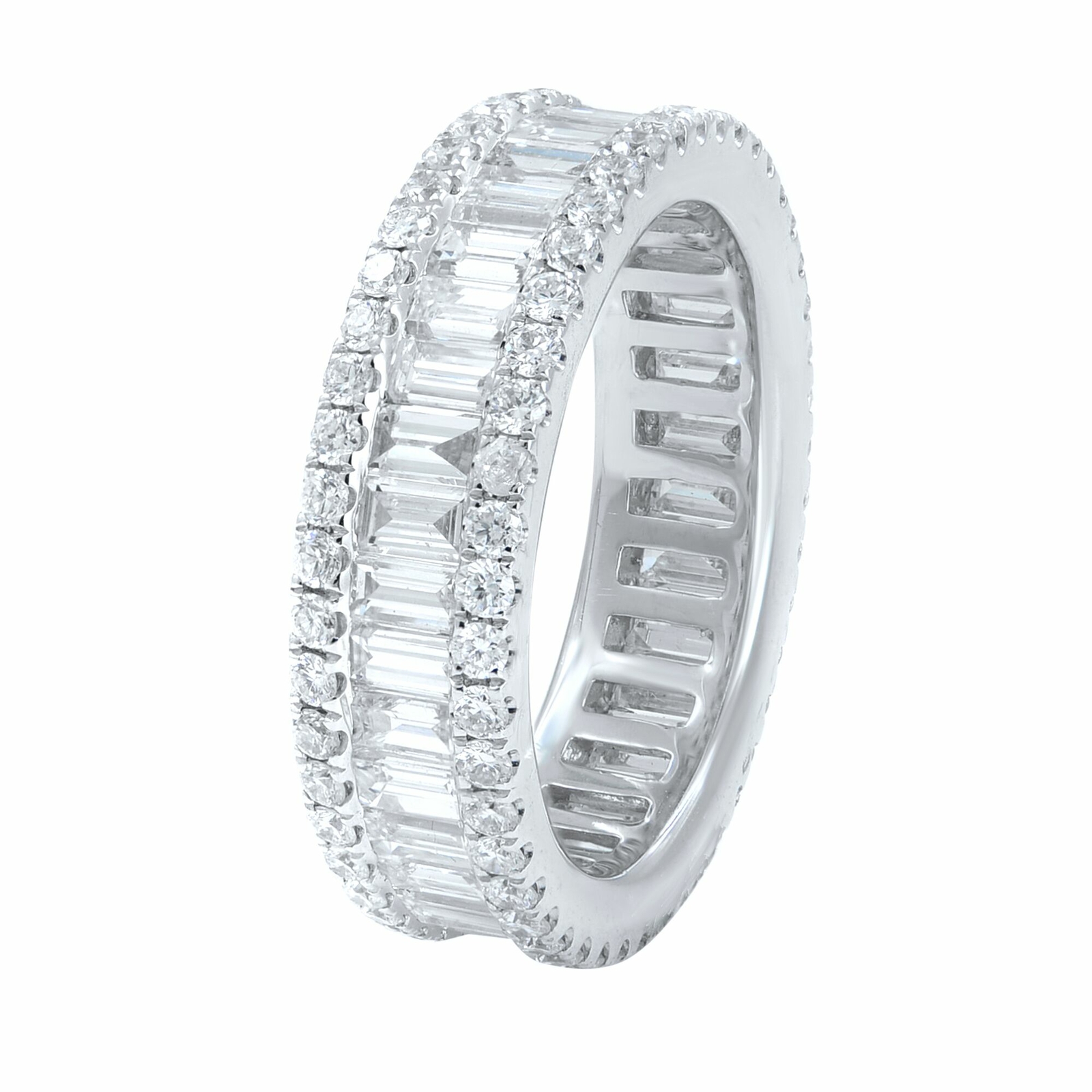 Кольцо вечности с багетом и бриллиантом круглой огранки из 18-каратного белого золота 3,44 карата