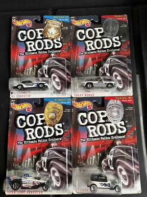 Hot Wheels Cop Rods 63 Corvette Chevy Nomad Super Dragster 32 Ford Vicky Set (4)