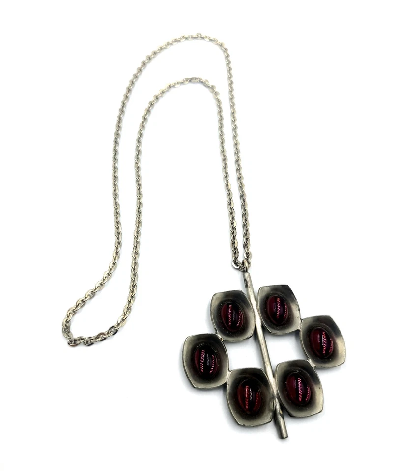 Denmark Mid Century Modern Pewter Purple Pendant Necklace  by Jorgen Jensen MCM - Image 2 of 4