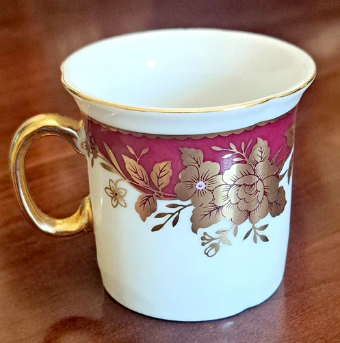 VINTAGE LEFTON CHINA CRANBERRY & GOLD FLOWERS DEMITASSE CUP 1988 