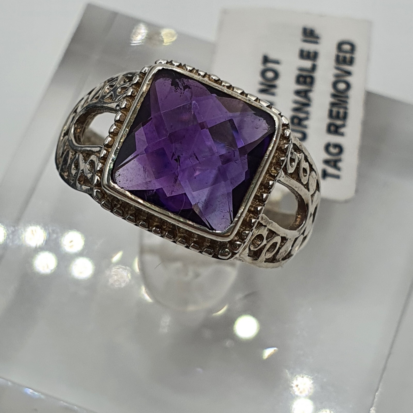 Photo 2 of Sterling Silver 925 And dark Purple Amethyst Ring On Raised Setting Size S (R25)