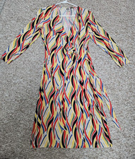 Anne Klein 70s 80s look colorful swirl pattern wrap dress sz 6 EUC