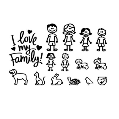 Family Car Window Decals Stickers - My Family Mom Dad Kids Dog Silhouette Decals For Car Windows, Laptops & Bumpers - Personalize Your Ride!