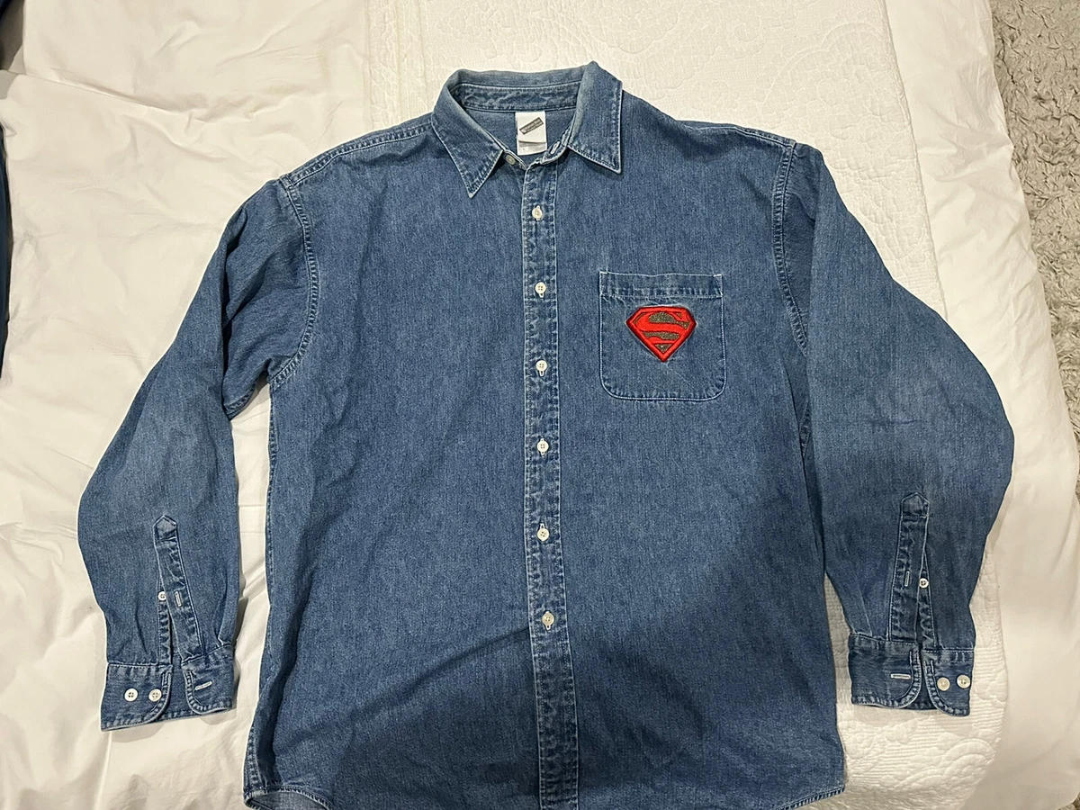 Superman Warner Bros Studio Store Jean Denim Shirt Size Large Vintage