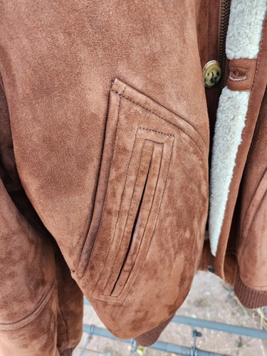 Cappotto Christia By Hana K scamosciato shearling foderato pelle di pecora zip 50 XL $2200 Italia - Foto 20 di 20