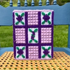 Handcrafted Embroidery Purple floral Tissue Box Cover Lavender cottage core