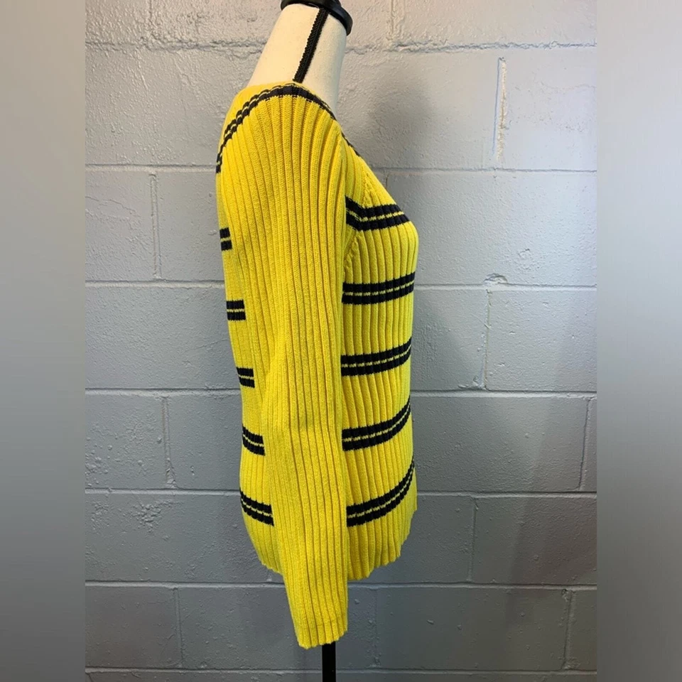 Tommy Hilfiger Suéter Acanalado A Rayas Amarillo y Azul Marino - Mujer Talla Grande Foto 4 de 4
