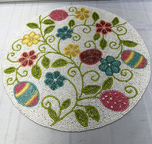 Easter eggs floral Beaded Placemats Charger White Pink 15" Chaby chic new - Picture 3 of 4