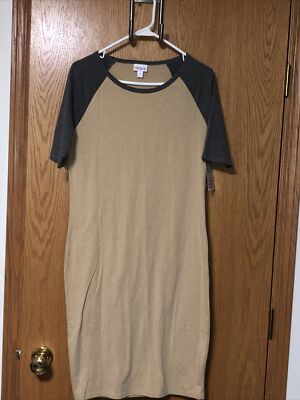NWT Lularoe Medium Julia Solid Gray Sleeves Tan Body New W Tags