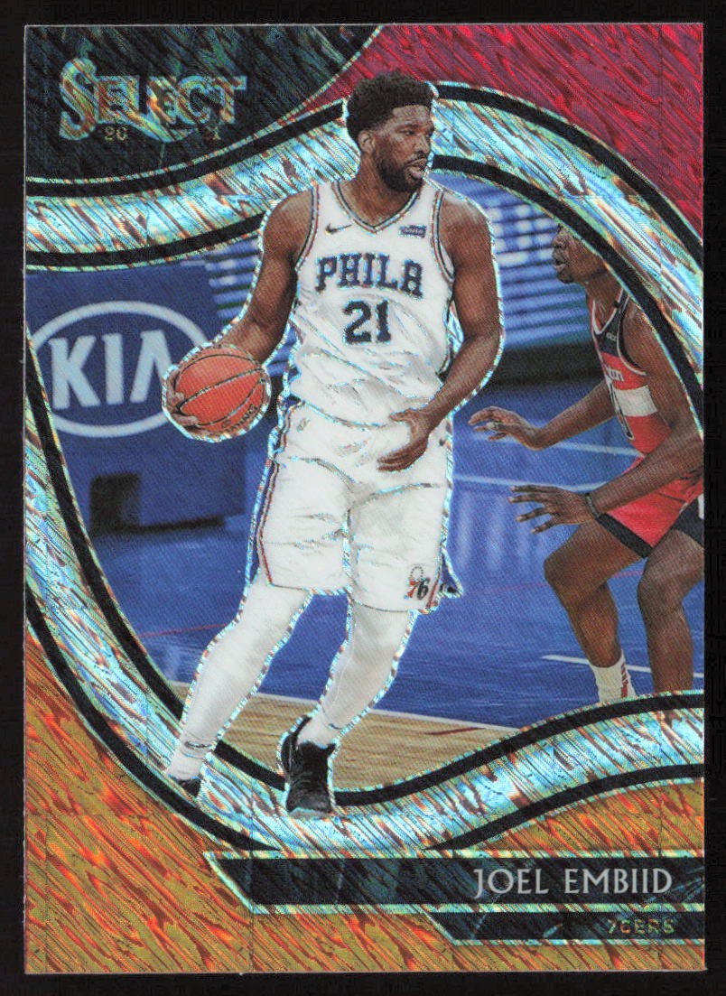 2020-21 Select Red White Orange Shimmer Court Side Joel Embiid #216 76ers