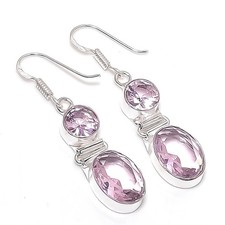 Pink Kunzite Gemstone Handmade 925 Sterling Silver Jewelry Earring Size 1.9"