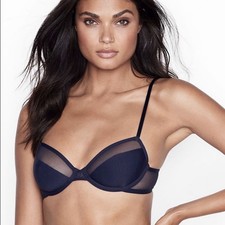 NWT Victoria s Secret Unlined Mesh Demi Bra Classic Navy 32D