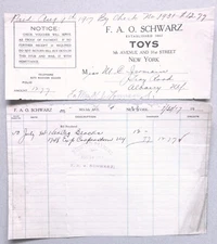 1917 F. A. O. Schwarz Toys Receipt New York Bk9S2