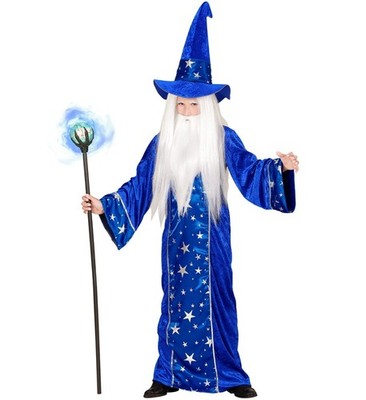 Widmann Fantasy Wizard (Robe, Hat) (140 cm / 8-10 Years) Blue