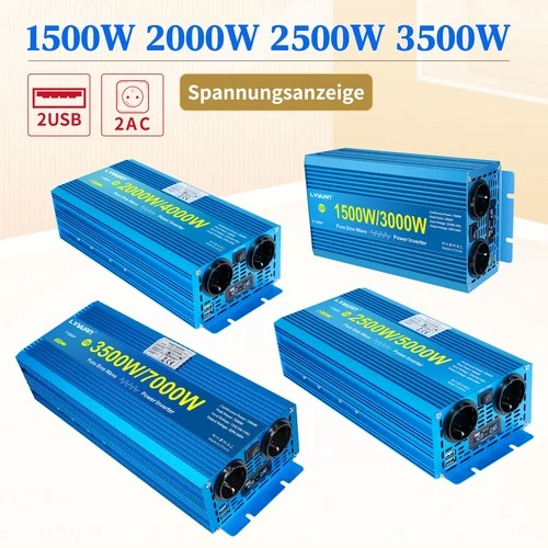 1500W 2000W 3500W Pure Sine Wave Voltage Converter 12V 24V to 230V Inverter