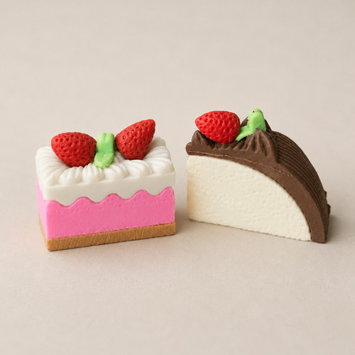 Cute Dessert Puzzle Erasers Cake Strawberry Topper Rubber Set of 2