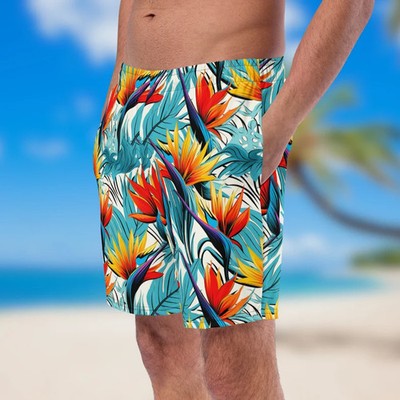 Birds of Paradise Hawaiian Shorts Mens Beach Vacation Swimwear