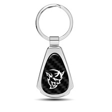 Dodge Demon Real Black Carbon Fiber Chrome Metal Teardrop Key Chain