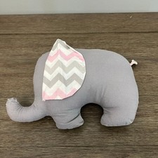 Baby my Baby Grey Elephant Plush Pink Grey Chevron Ear Tail Handmade Vintage Toy