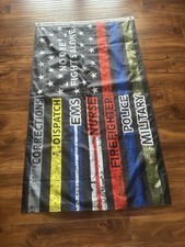 No One Fights Alone Flag 3x5 FT plus thin blue line metal flag 16.5x12
