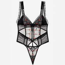 NEW For Love Lemons Loretta black and red lace teddy bodysuit 26326