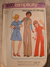 Simplicity 8093 Vintage 70's Girl's Hooded Jumpsuit  Pantdress Pattern Sz. 7-8