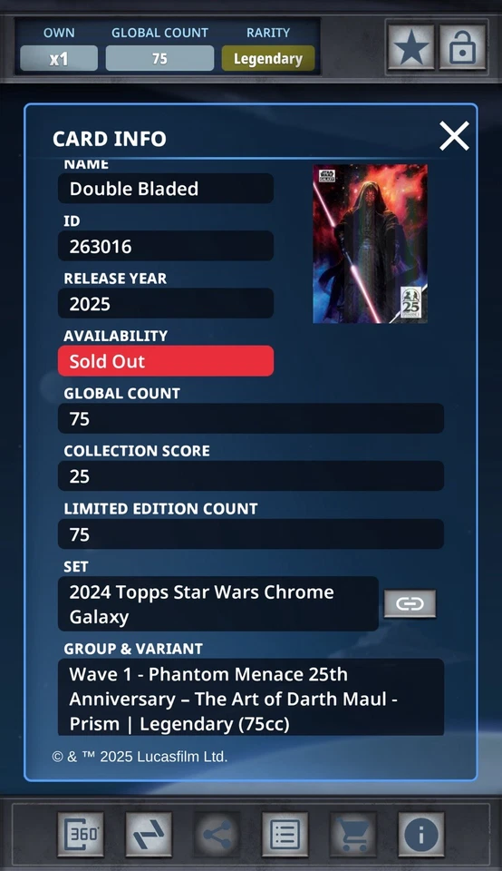 🔥Topps Star Wars Card Trader🔥2024 Chrome Galaxy 🔥75cc Darth Maul Legendary🔥 - Image 2 of 3