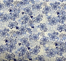 Butterfly Blues Dotted White Floral Cotton Fabric