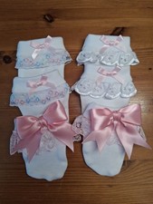 Brand New 3 Pairs Of Baby Girls White Anti Scratch Mittens Size Newborn