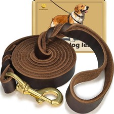Heavy Duty Premium Genuine Leather Dog Leash Soft Strong 6 FT x 3/4 Inch
