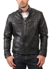 New Mens Leather Jacket real lambskin coat biker motorcycle racer cafe Slim M783