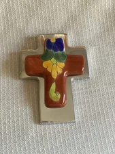 Holland Boone Polished Pewter & Talavera Pottery Cross