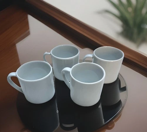 APILCO France Set Of 4 Classic Whiteware Porcelain Coffee Mugs/Cups NEW in Box