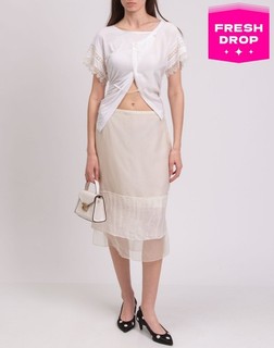 RRP €975 KHAITE gonna midi in penicil di seta US4 UK8 IT40 S foderata avorio