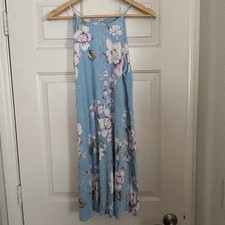 Women’s Blue Halter Floral Midi Dress Sleeveless Size Large