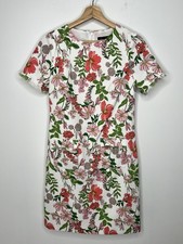 Tommy Hilfiger Floral Shift Dress Womens 2 Short Sleeve Frayed Trim Lined Chic