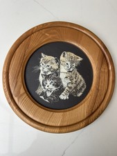 Vintage CEO Kittens Slate Artwork Framed - Heavy Circular Frame 70&rsquo;s Cat Art